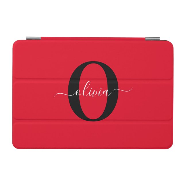 Personalized Monogram Script Name Red Black White iPad Mini Cover (Horizontal)