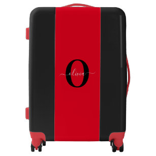 Personalized Monogram Script Name Red Black White Luggage