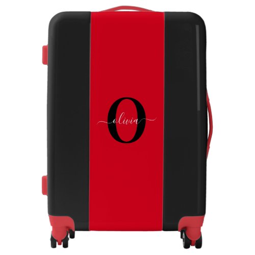 Personalized Monogram Script Name Red Black White Luggage