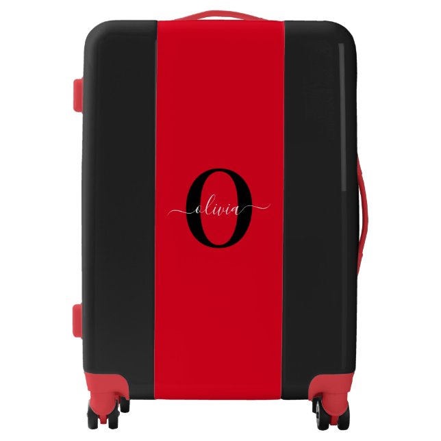 Personalized Monogram Script Name Red Black White Luggage (Front)