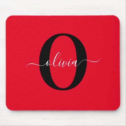 Personalized Monogram Script Name Red Black White Mouse Pad