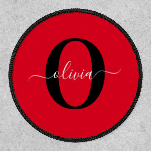 Personalized Monogram Script Name Red Black White Patch