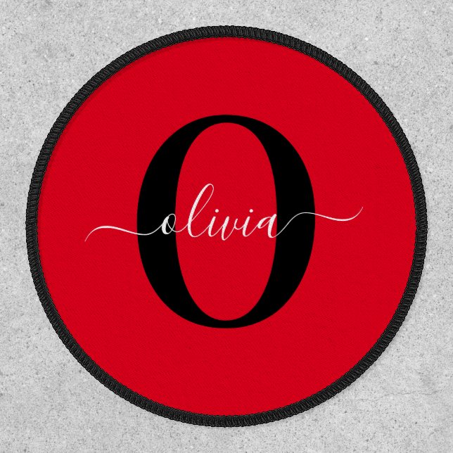 Personalized Monogram Script Name Red Black White Patch (Front)