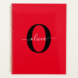 Personalized Monogram Script Name Red Black White Planner