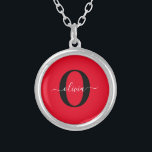 Personalized Monogram Script Name Red Black White Silver Plated Necklace<br><div class="desc">This elegant monogram and stylish script name design can be given as a gift for a birthday, wedding, bridal shower, anniversary, Mother's Day or any occasion. It can be personalized with the person's initial and name. You can change the font, font color, font size and background color using the Design...</div>