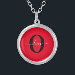 Personalized Monogram Script Name Red Black White Silver Plated Necklace<br><div class="desc">This elegant monogram and stylish script name design can be given as a gift for a birthday, wedding, bridal shower, anniversary, Mother's Day or any occasion. It can be personalized with the person's initial and name. You can change the font, font color, font size and background color using the Design...</div>