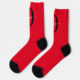 Personalized Monogram Script Name Red Black White Socks
