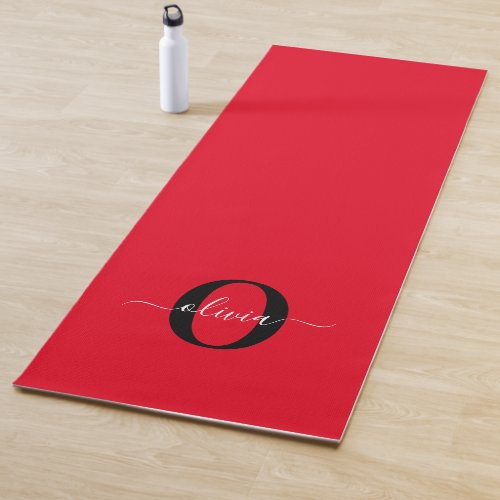 Personalized Monogram Script Name Red Black White Yoga Mat