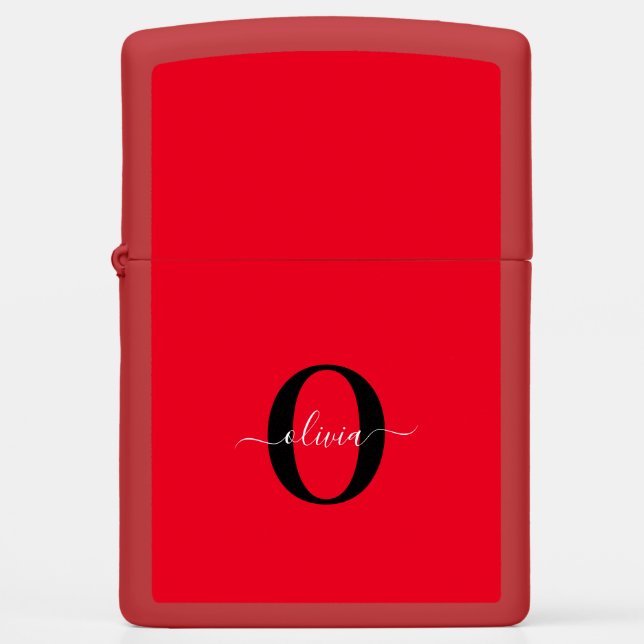 Personalized Monogram Script Name Red Black White Zippo Lighter (Front)