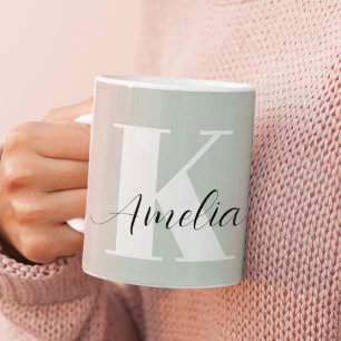 Personalized Monogram Script Sage Green Coffee Mug