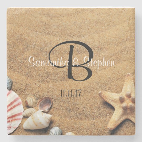 Personalized Monogram Sea Beach Wedding Gift Favor Stone Coaster