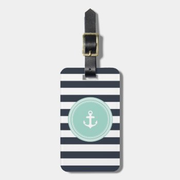 Personalized Monogram Seafoam And Navy Nautical Luggage Tag by thepixelprojekt at Zazzle