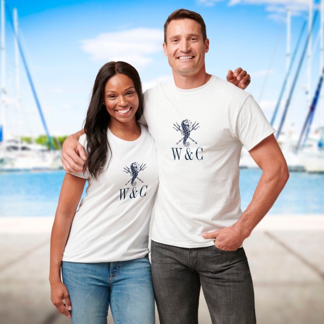 Personalized Monogram Seahorse Nautical T-Shirt (Creator Uploaded)