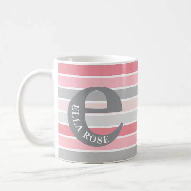 Personalized Monogram 'Shades of Pink' Striped Coffee Mug (Left)