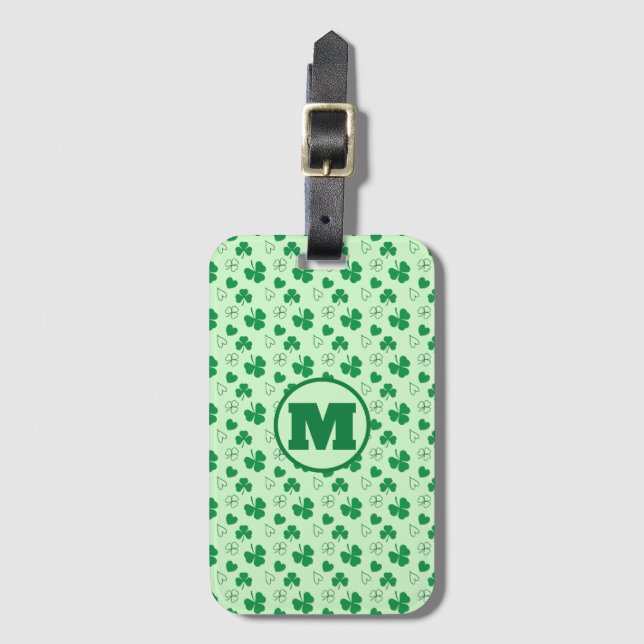 Personalized monogram Shamrock pattern green Lugga Luggage Tag (Front Vertical)