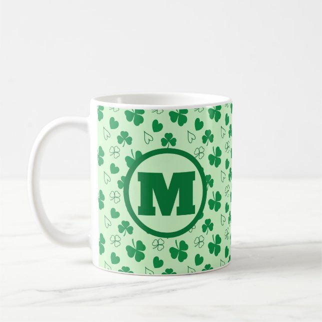 Personalized monogram Shamrock pattern green Mug (Left)
