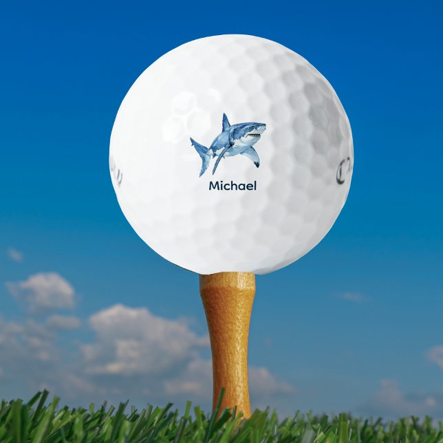 Personalized Monogram Shark Golf Balls (“Personalized golf ball with watercolor shark design and custom monogram — unique gift for golfers.)