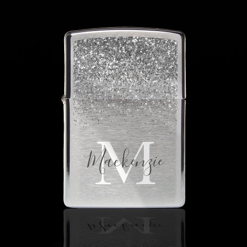 Personalized Monogram Silver Glitter Zippo Lighter