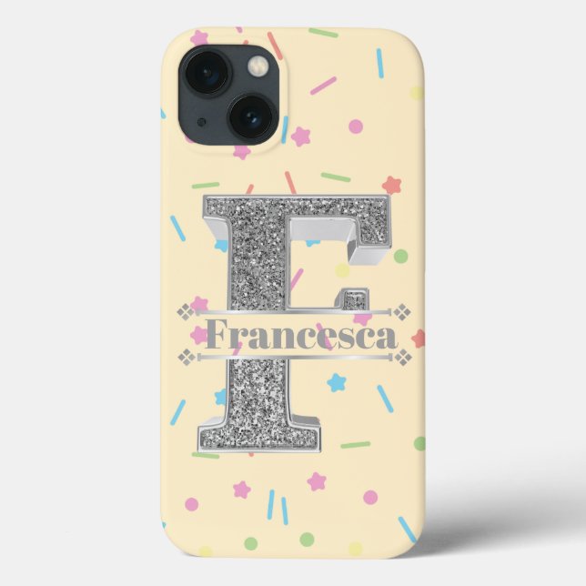 Personalized Monogram Silver Initial F Your Name Case-Mate iPhone Case (Back)