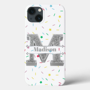 Personalized Monogram Silver Initial M Your Name iPhone 13 Case