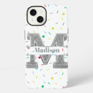 Personalized Monogram Silver Initial M Your Name iPhone 13 Case
