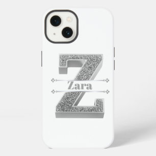 Personalized Monogram Silver Initial Z Your Name iPhone 13 Case