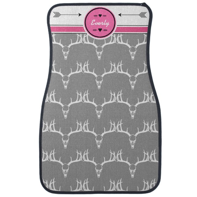 Personalized Monogram Skull Antler Arrow Pattern Car Mat (Front)