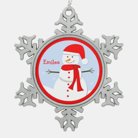 Personalized Monogram Snowman Snowflake Ornament
