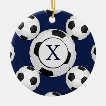 Personalized Monogram Soccer Balls Sports Ceramic Ornament by MonogramBoutique at Zazzle
