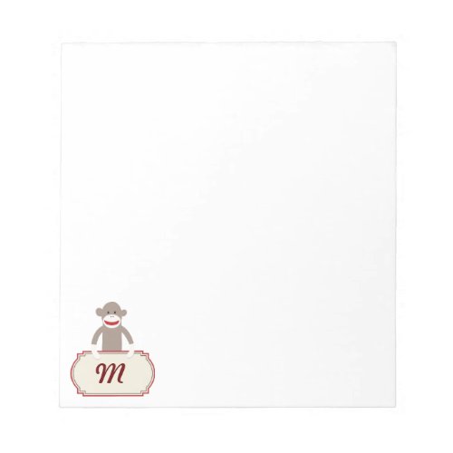 Personalized Monogram Sock Monkey Memo Notepad