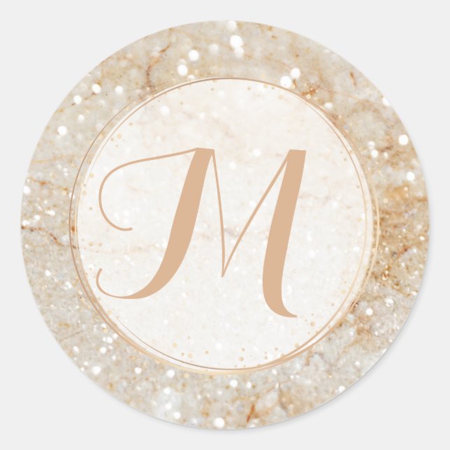 Personalized Monogram Sparkle Classic Round Sticker (Front)