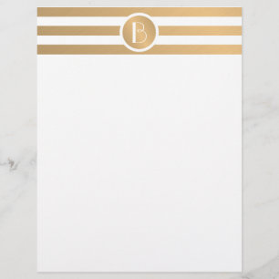 Personalized Monogram Stationary with Gold Stripes Letterhead