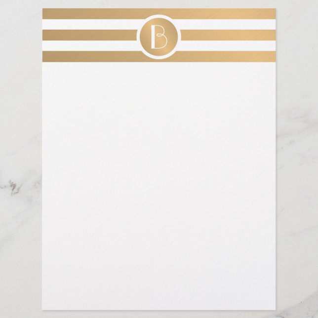 Personalized Monogram Stationary with Gold Stripes Letterhead (Front)