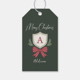 Personalized Monogram Striped Bow Merry Christmas Gift Tags