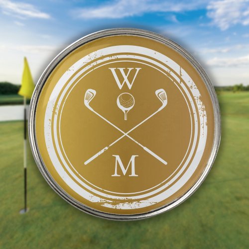 Personalized Monogram Stylish Elegant Gold Golf Ball Marker