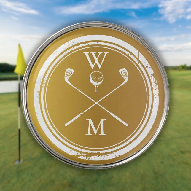 Personalized Monogram Stylish Elegant Gold Golf Ball Marker (Personalized Monogram Stylish Elegant Gold Golf Ball Marker)