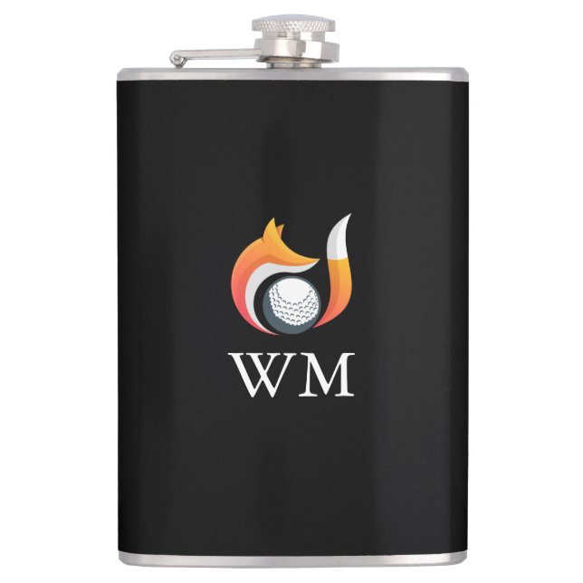 Personalized Monogram Stylish Fox And Golf Ball Flask (Front)