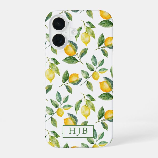 Personalized Monogram Summer Lemons iPhone 16 Case (Back)
