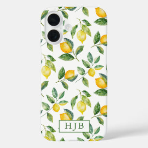Personalized Monogram Summer Lemons iPhone 16 Case