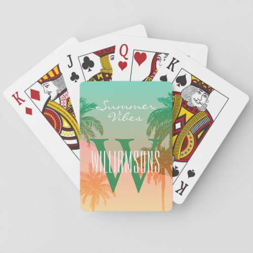 Personalized Monogram Summer Vibes Palm Tree Poker Cards