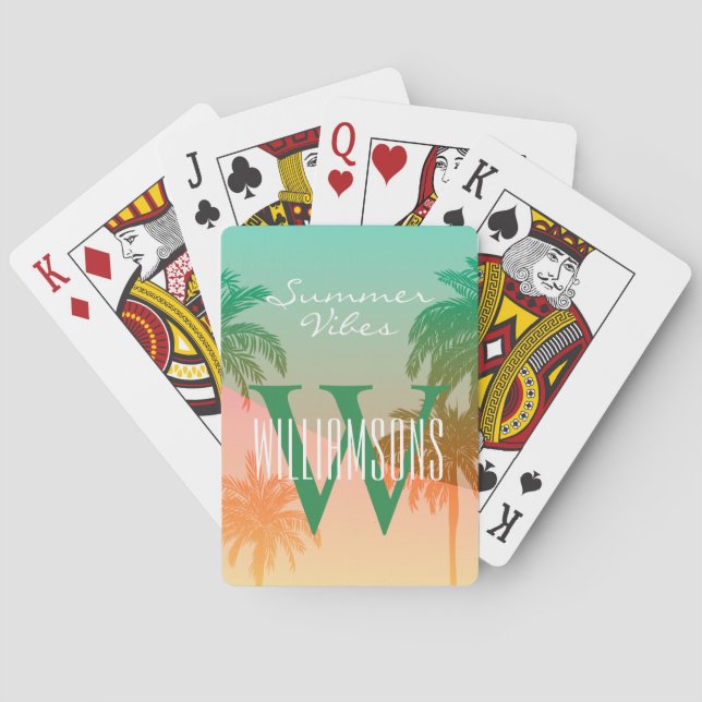 Personalized Monogram Summer Vibes Palm Tree Poker Cards (Back)