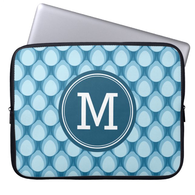 Personalized Monogram Teadrop Pattern Blue Laptop Sleeve (Front)