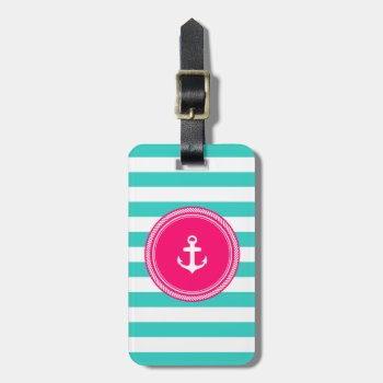 Personalized Monogram Teal And Hot Pink Nautical Luggage Tag by thepixelprojekt at Zazzle