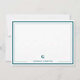 Personalized Monogram Teal Border Stationery  Note Card