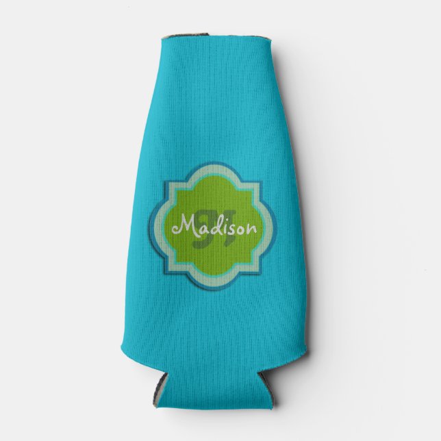Personalized Monogram Teal Bottle Cooler (Front)