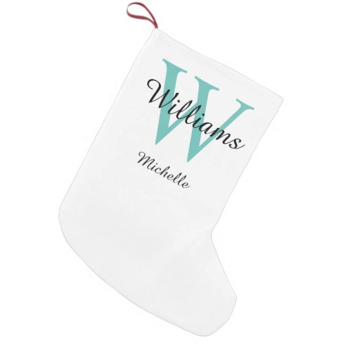 Personalized Monogram Teal Green Small Christmas Stocking