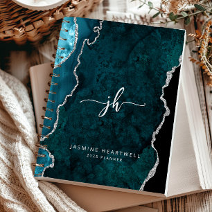Personalized Monogram Teal Silver Agate 2025 Planner