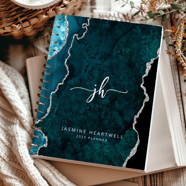 Personalized Monogram Teal Silver Agate 2025 Planner (Creator Uploaded)