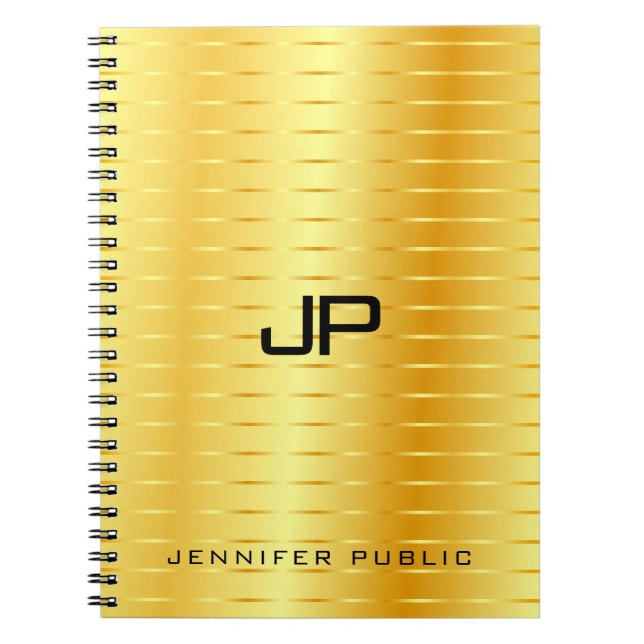 Personalized Monogram Template Faux Gold Notebook (Front)
