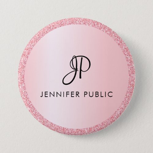 Personalized Monogram Template Rose Gold Glitter Button